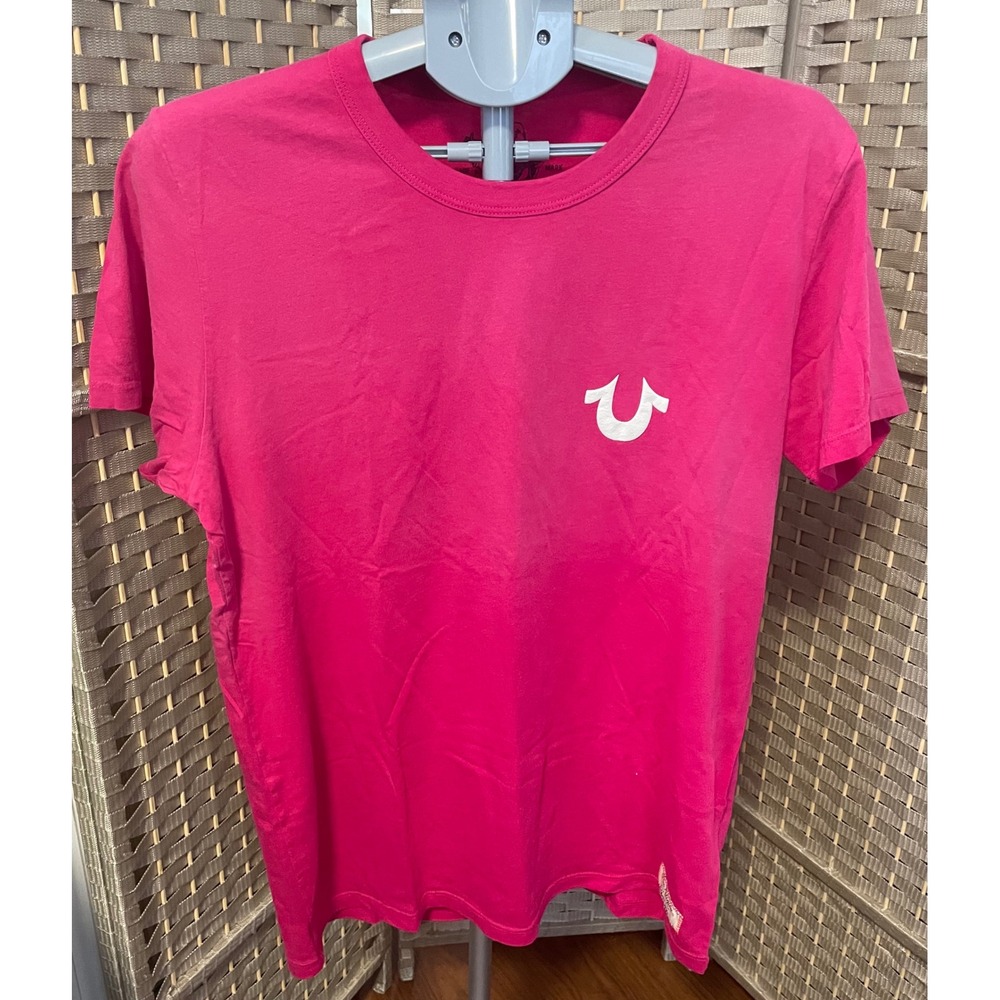 True Religion Mens Pink World Tour Buddha Logo T-Shirt Large Made in USA Cotton